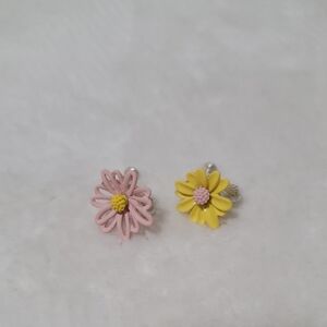 Unique Only One Handmade Pink and Yellow Flower Earrings Bought From Korea
